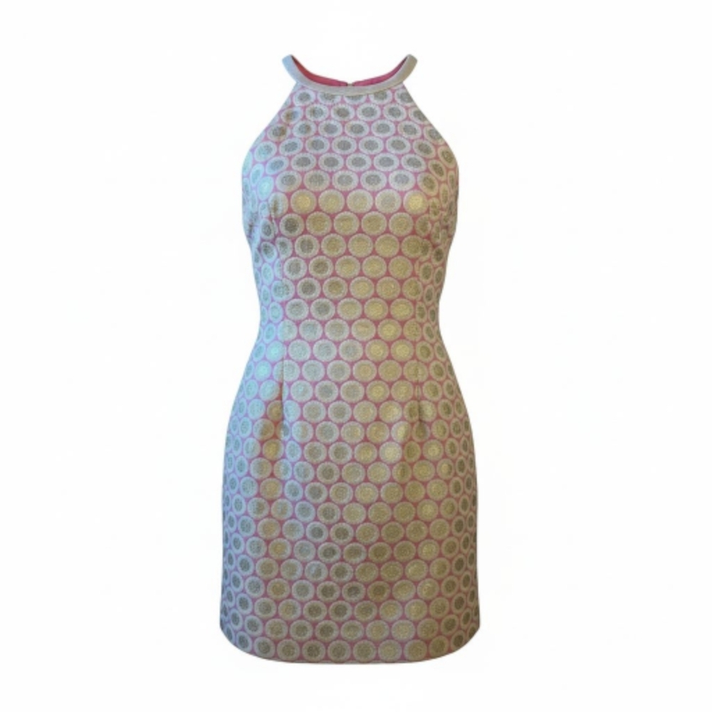 Elegant Gold and Pink Halter Dress